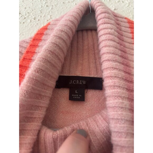 J. Crew Pink Striped Turtleneck Sweater L Supersoft Yarn Cozy & Stylish - Picture 4 of 10